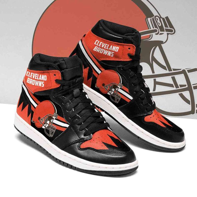 Women's Cleveland Browns High Top Leather AJ1 Sneakers 002 Women's Cleveland Browns High Top Leather AJ1 Sneakers 002